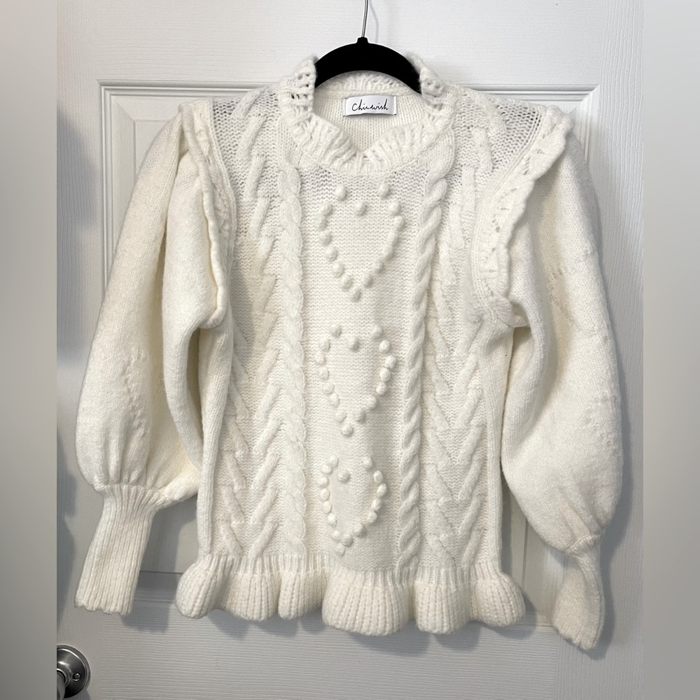 CHICWISH Still My Heart Bubble Sleeves Ruffle Hem Knit Sweater  S Coquette Girl